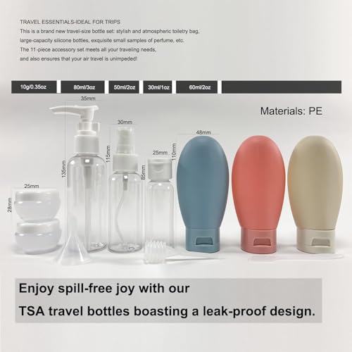 GaxQuly Travel Bottles Kit for Toiletries Organizer Leak Proof Refillable Squeezable Containers Set with Clear Storage Bag for Lotion Shampoo Conditioner Cosmetic Shower Gel Hand Wash (11pcs) - Image 2