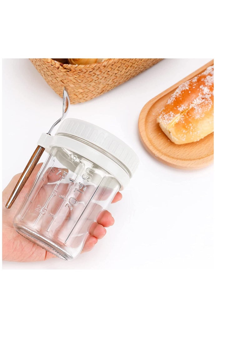 SYOSI Overnight Oats Jars, 10 oz Large Capacity with Measurement Marks Jars with Lid and Spoon Set,Good Idea for Cereal, Milk, Vegetable and fruit Salad 1 pcs white - Image 5