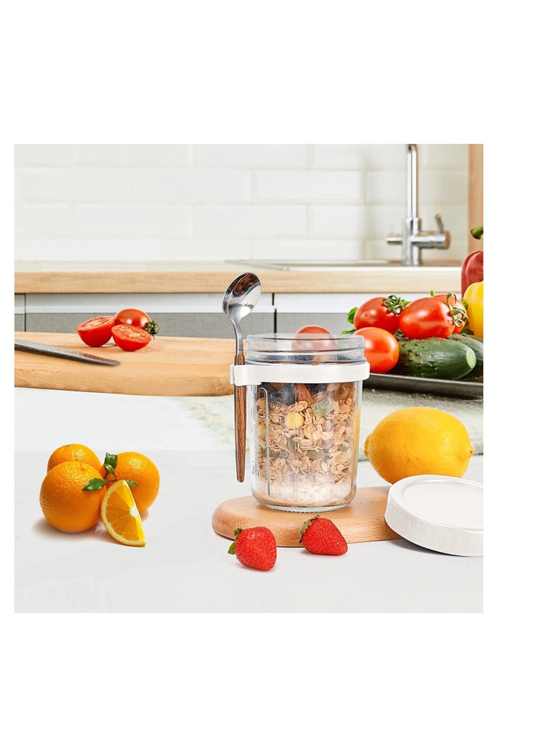 SYOSI Overnight Oats Jars, 10 oz Large Capacity with Measurement Marks Jars with Lid and Spoon Set,Good Idea for Cereal, Milk, Vegetable and fruit Salad 1 pcs white - Image 2