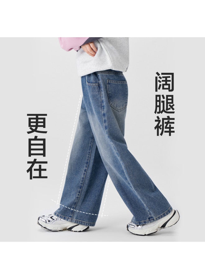 Zuoxi Girls' Jeans Spring/autumn Wide Leg Pants Kids' Straight Leg Trousers Loose Fit Long Pants Stylish Children's Wear - Image 5