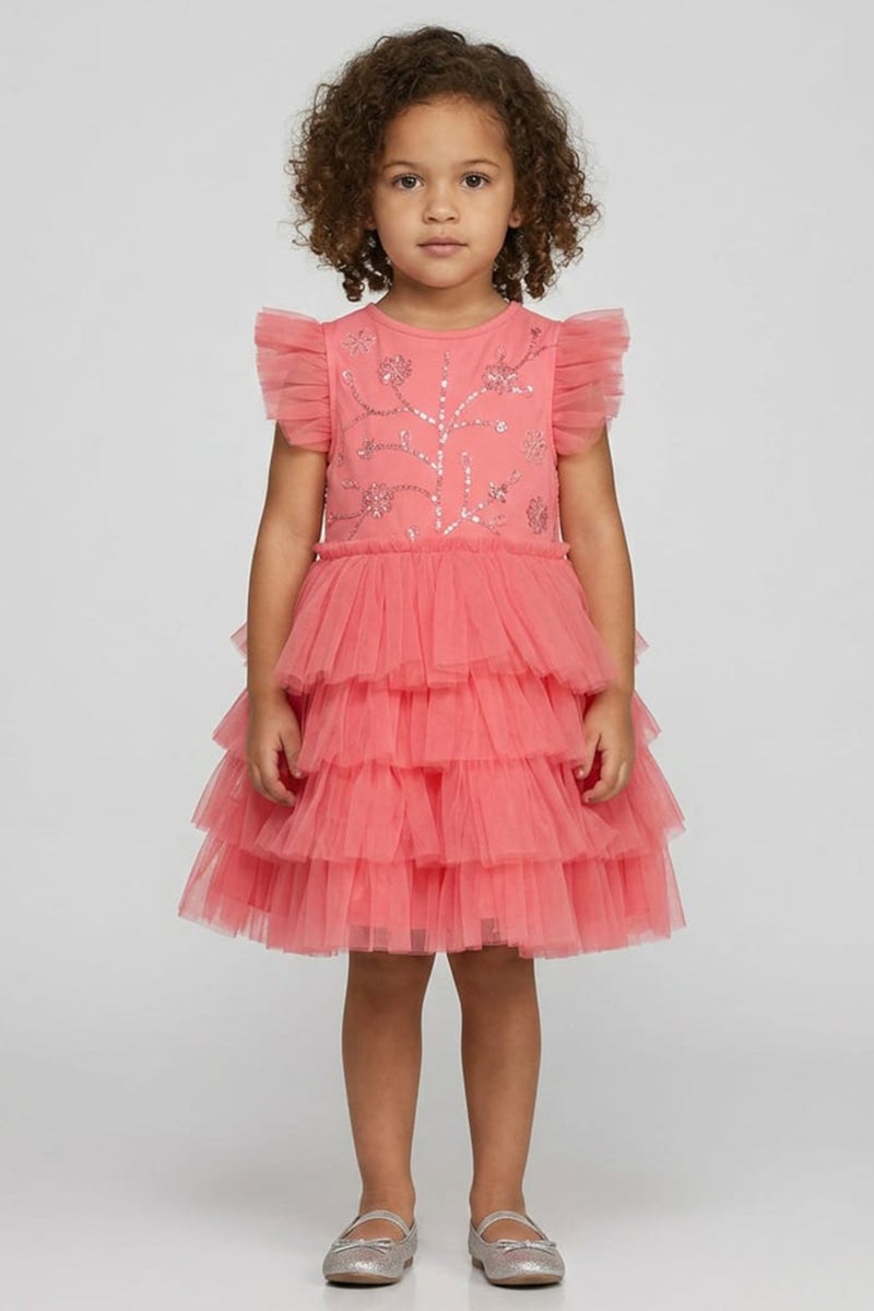 Lunamoon Toddlers Girl Embellished Dress, Pink - Image 1
