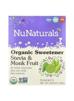 NuNaturals NuNaturals, Organic Sweetener, Stevia & Monk Fruit, 70 Packets, 2.47 oz (70 g)  - Image 1