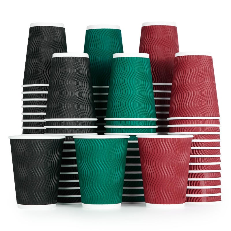 MUCHII 12 oz Insulated Ripple Paper Hot Cups  120 Count Multicolor Disposable Cups for Coffee Tea Hot Chocolate