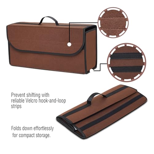 JVCV® Large Car Trunk Boot Organizer, Car Storage and Organizer Anti Slip Car Accessories Organizer for Car, Suv, Sedan, Truck, Minivan Anti Slip Bottom (Large - Brown) - Image 2
