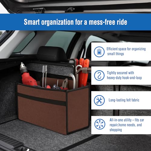 JVCV® Large Car Trunk Boot Organizer, Car Storage and Organizer Anti Slip Car Accessories Organizer for Car, Suv, Sedan, Truck, Minivan Anti Slip Bottom (Large - Brown) - Image 5