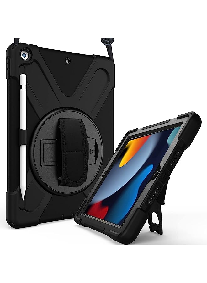 Ipad 10.2 Case 2021 Ipad 9Th Generation / 2020 Ipad 8Th Generation Case / 2019 Ipad 7Th Gen Case, Rugged Heavy Duty Shockproof Rotatable Kickstand Protective Cover For Ipad 10.2 -Black 