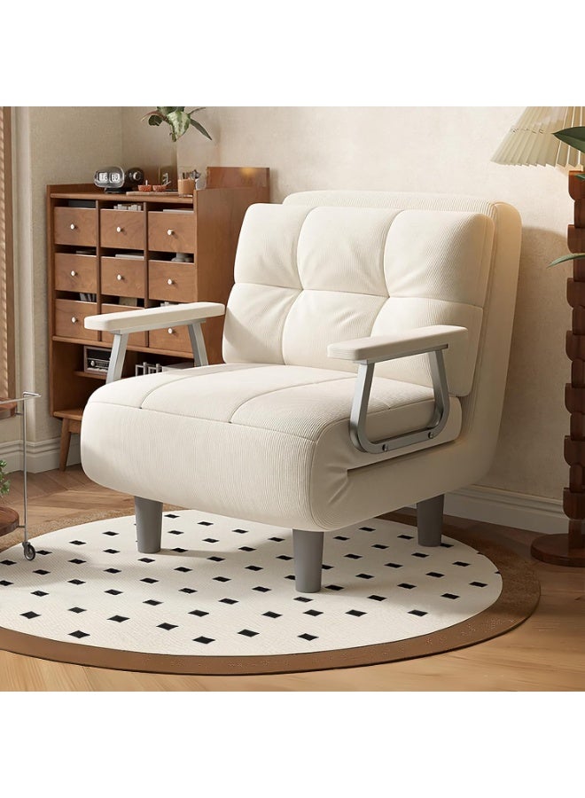 منزل منظم أريكة سرير قابلة للتحويل 3 في 1 مصنوعة من قماش الكوردروي، مسند ظهر قابل للتعديل بخمسة مستويات مع مساند للذراعين، مثالية للمساحات الضيقة، الاستوديو، المكتب، غرفة النوم (لون أبيض كريمي، عرض 65 سم) - Image 1