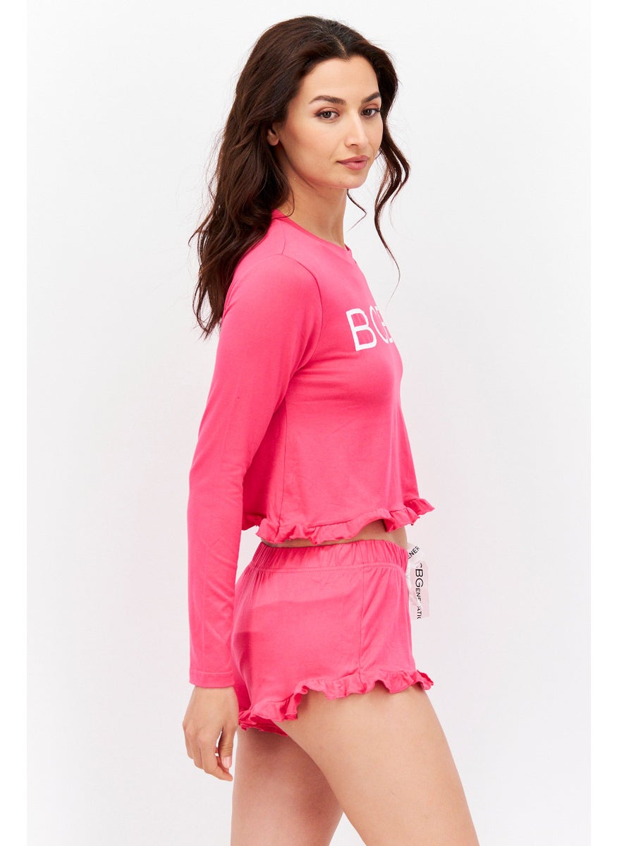 Bcbg Women 2 Pcs Brand Logo  Pyjamas Set, Pink  - Image 3