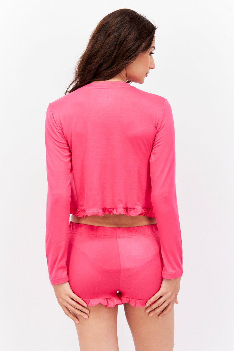 BCBG طقم بيجاما نسائي 2 قطعة بشعار العلامة التجارية، وردي - Image 2