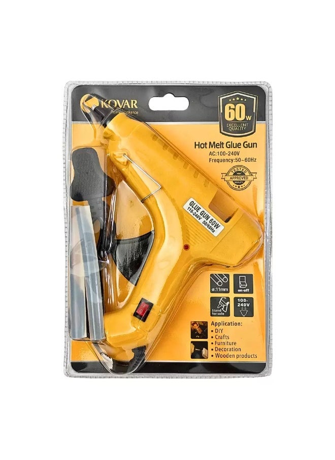 kovar Kovar Mini Hot Melt Glue Gun With Two 11mm Glue Stick For Quick Repairs 60Watt- Yellow Color  - Image 1