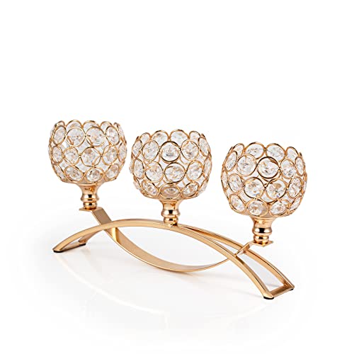 VINCIGANT Gold Candle Holders for Table Centerpiece 3 Arms Metal Candelabra Candlestick Holders for Home Decor Wedding Dinning Party AnniversaryChristmas Halloween Decorations