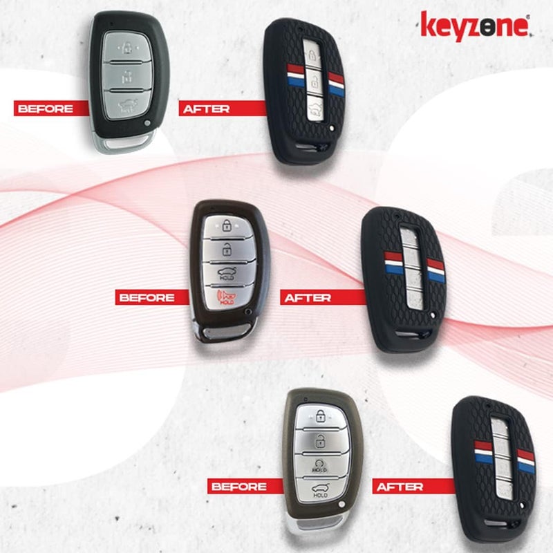 KeyZone ® Striped Silicone Key Cover Compatible for Creta, Venue, Aura, Elite i20, Grand i10 Nios, Xcent (Black, 3/4 Button Smart Key) - Image 2