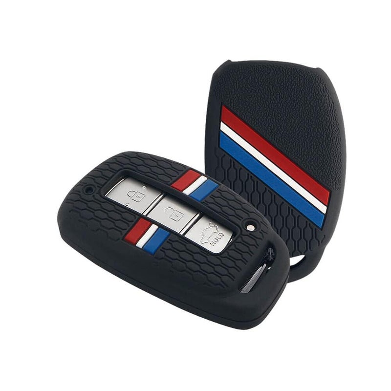 KeyZone ® Striped Silicone Key Cover Compatible for Creta, Venue, Aura, Elite i20, Grand i10 Nios, Xcent (Black, 3/4 Button Smart Key) - Image 1