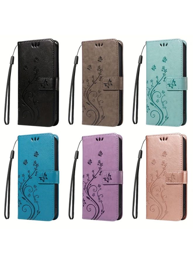 Black Leather Phone Case with Card Slot and Wrist Strap Compatible with iPhone 12 Pro - Image 1