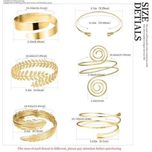 RIOSO 6 Pieces Arm Cuff Upper Arm Band Cuff Bracelet Bangle for Women Adjustable Armband Set - Image 4