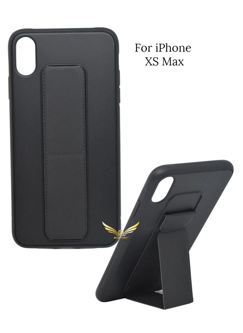 BORTONY iPhone XS Max Case, Fully Covered With Finger Grip Stand Holder Anti Slip Shockproof Protective Case Cover For Apple iPhone XS Max  - Image 1