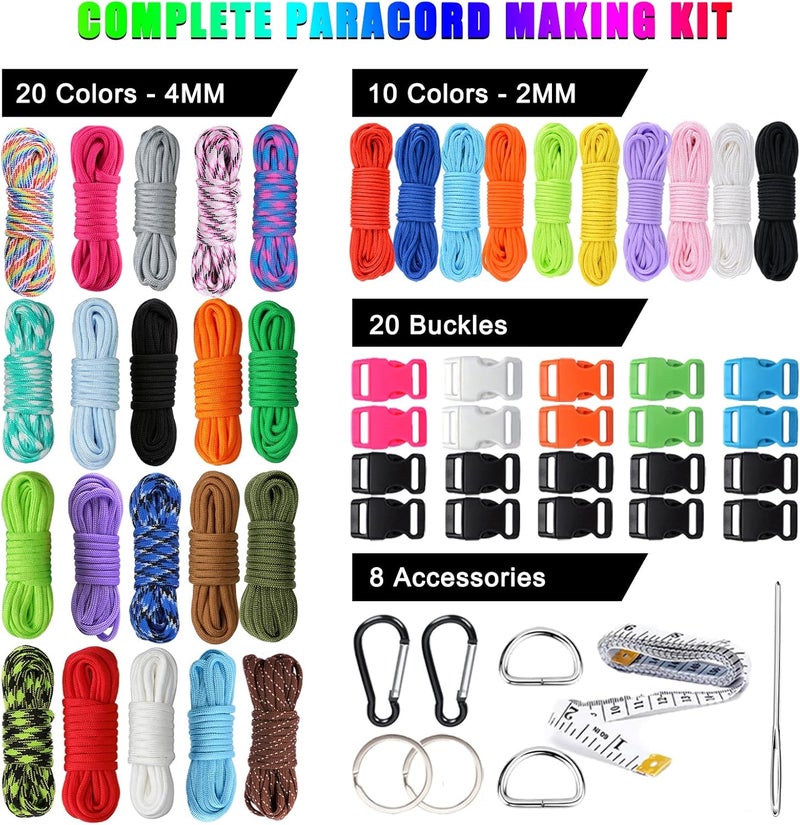 WEREWOLVES Paracord 550, 4MM Paracord 20 Colors & 2MM Micro Paracord Rope 10 Colors with Instructions Book, Paracord Bracelet Combo Crafting Kits, Parachute Cord and Complete Accessories - Image 2