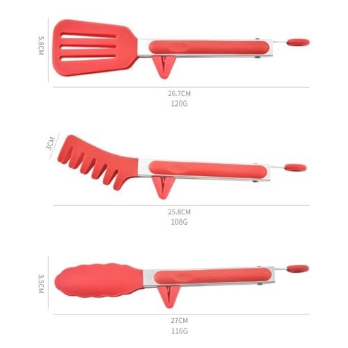 PRONTOPAL Kitchen Tongs Set of 3, Stainless Steel Cooking Tongs with Silicone Tips for Nonstick Cookware, BBQ Locking Food Tongs for Pasta, Salad, Steak, Frying, Serving (RED) - Image 3