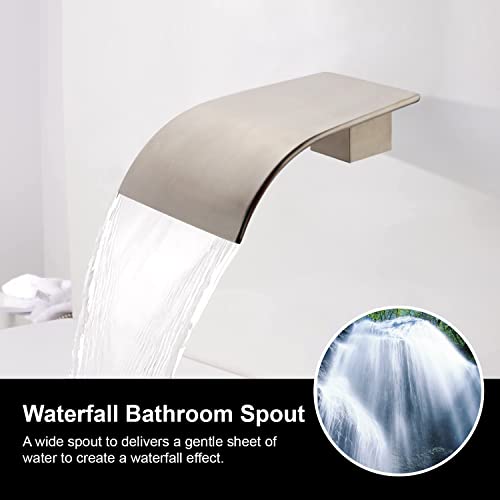 AZOS High Flow Tub Spout Wall Mounted Bathtub Faucet Filler Waterfall Spout for Bathroom Sink and Tub Shower, Tub Waterfall Sprayer Brushed Nickel - Image 2