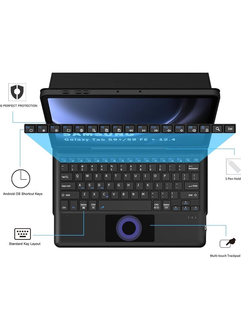 TIGER Keyboard Case for 12.4 inch Samsung Galaxy Tab S10 Plus/S9 FE Plus/S9 Plus 2023 Tablet - Multi-Touch Trackpad + S Pen Holder + Silicone Back Cover + Detachable Keyboard Folio Tablet Case - Image 3