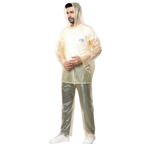 VG TARP Rain Coat for Men & Women Waterproof With Adjustable Hood Along Waterproof Rainwear Suit With Pvc Jacket, Pants and Waterproof Drawstring | FREE SIZE | Yellow - Image 1