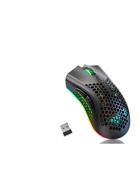 Wireless Gaming Mouse, Computer Mouse with Honeycomb Shell, 6 Programmed Buttons, 3 Adjustable DPI, Silent Click, USB Receiver, Ergonomic RGB Optical Gamer Mice Mouse for Laptop PC Mac(Black)