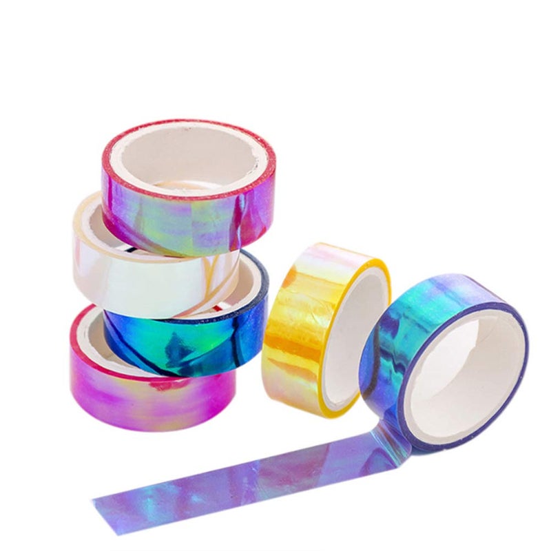 Warmshine 6 Rolls Rhythmic Gymnastics Decoration Holographic Prismatic Glitter Tape Hoops Sticker Color Waterproof Tape Sticker, Each 5M - Image 1