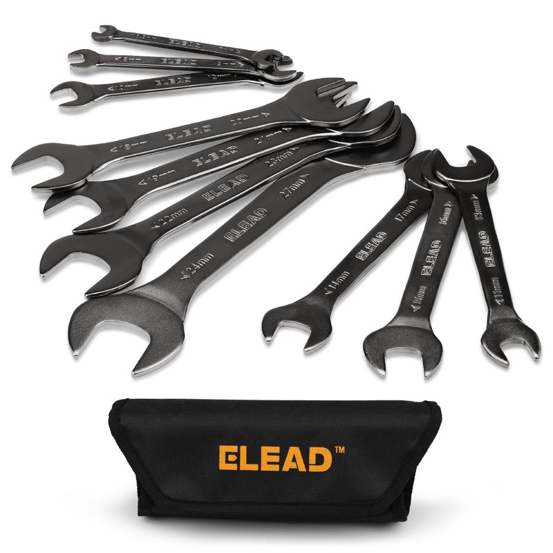 ELEAD مجموعة مفاتيح ربط مفتوحة رفيعة للغاية من Elead | 10 قطع مترية 5.5-27 ملم | تصميم نحيف مطلي بالنيكل | 5.5 7 8 9 10 11 12 13 14 15 16 17 18 19 20 21 22 23 24 27 ملم - Image 1