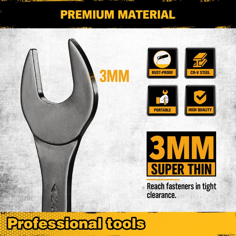 ELEAD مجموعة مفاتيح ربط مفتوحة رفيعة للغاية من Elead | 10 قطع مترية 5.5-27 ملم | تصميم نحيف مطلي بالنيكل | 5.5 7 8 9 10 11 12 13 14 15 16 17 18 19 20 21 22 23 24 27 ملم - Image 4