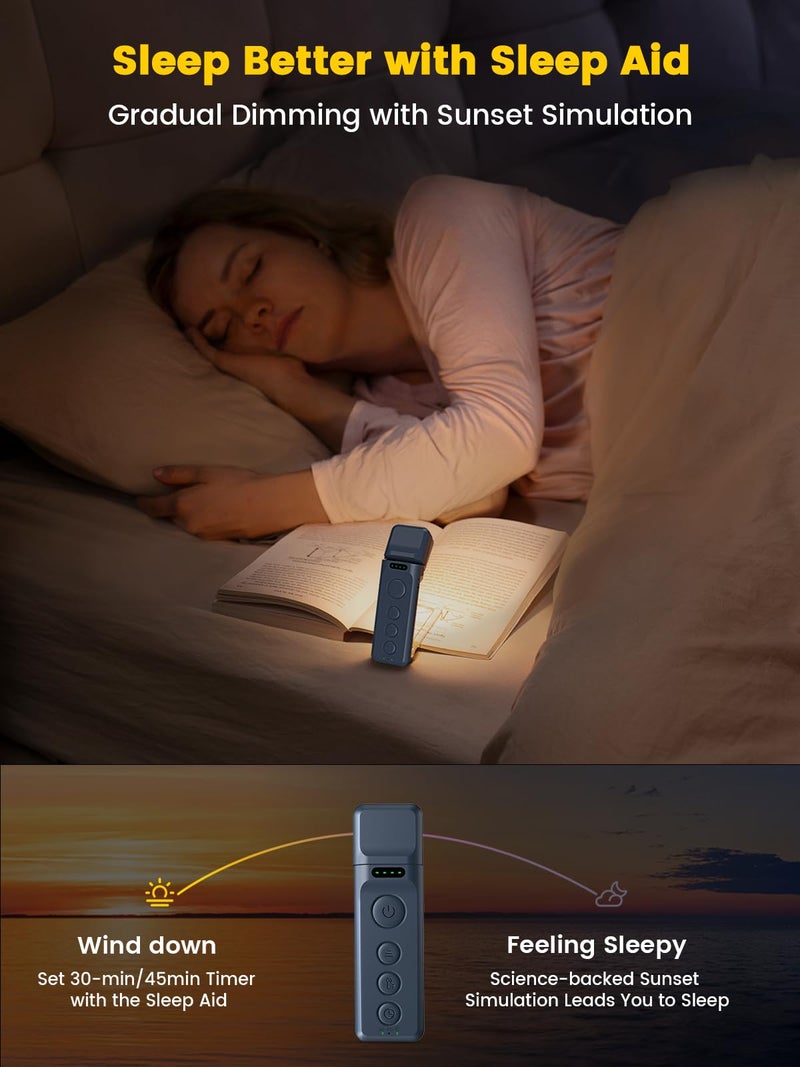 Glocusent Book Lights for Reading at Night, Rechargeable Book Light Clip on - 3 Colors & 5 Brightness, Reading Lights for Books in Bed with Sleep Aid & Timer, Travel Lock, Perfect for Bookworms, Kids - Image 4