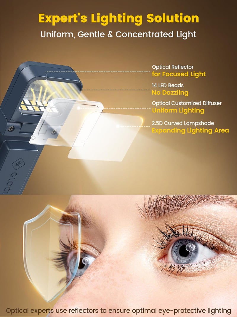 Glocusent Book Lights for Reading at Night, Rechargeable Book Light Clip on - 3 Colors & 5 Brightness, Reading Lights for Books in Bed with Sleep Aid & Timer, Travel Lock, Perfect for Bookworms, Kids - Image 2