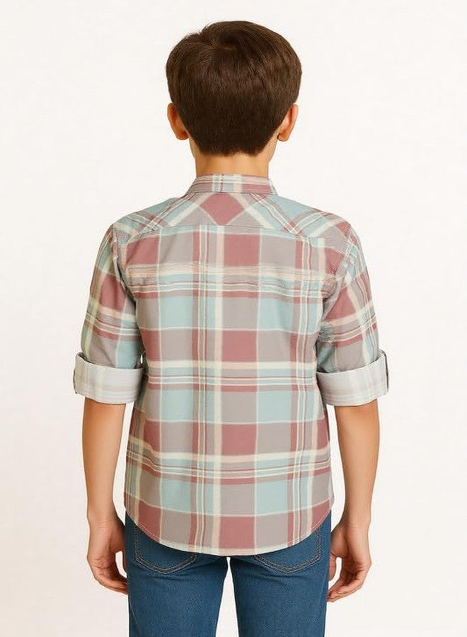 CAVIO Boys Cotton Full Sleeves Printed Casual Shirt Rust - Image 2