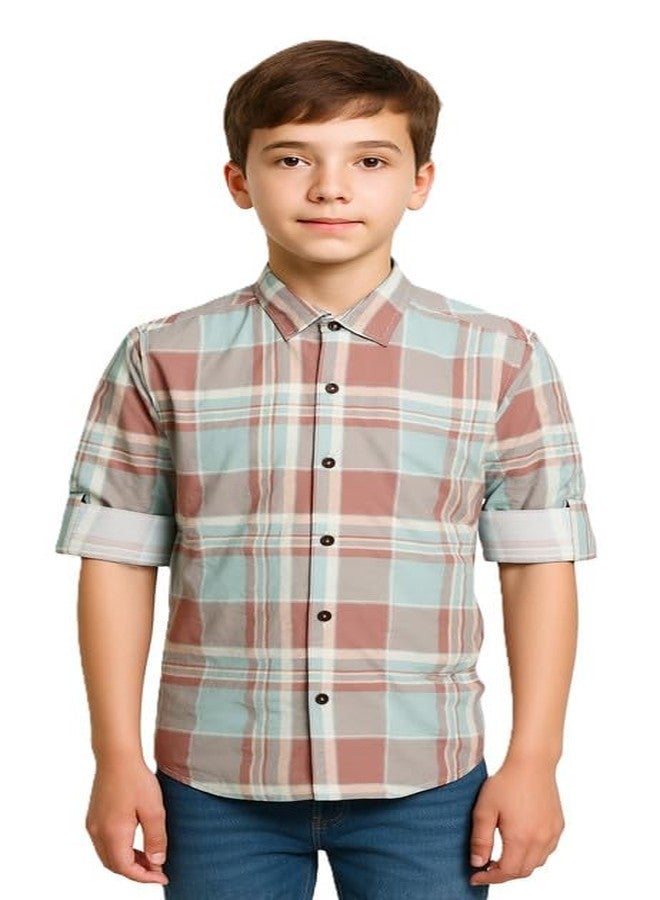 CAVIO Boys Cotton Full Sleeves Printed Casual Shirt Rust - Image 1