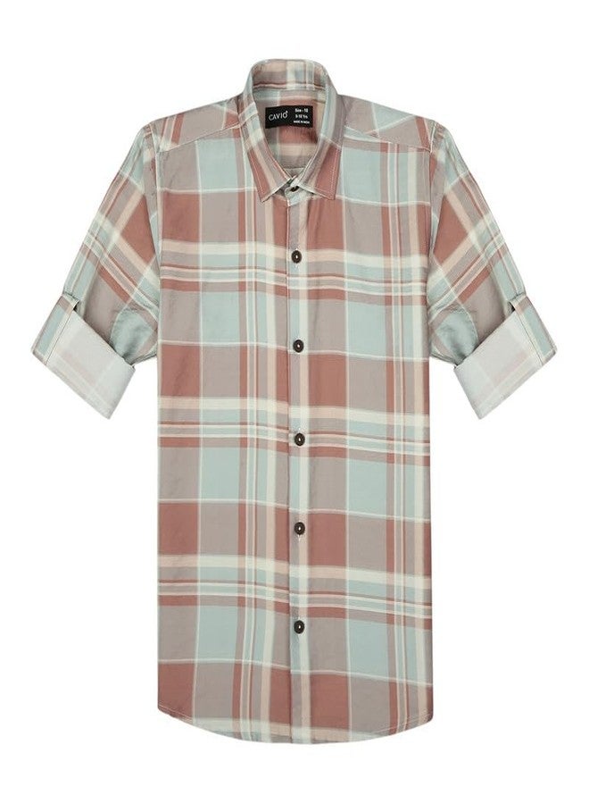 CAVIO Boys Cotton Full Sleeves Printed Casual Shirt Rust - Image 3