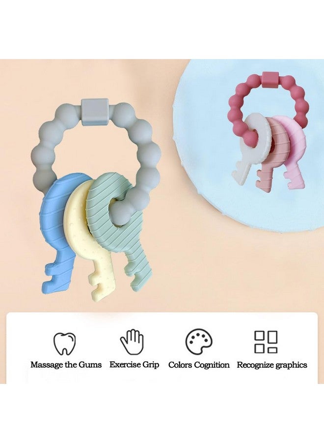 Intatikoo Baby Teething Keys Toys 3 to 12 Months,Infants Toddler Sensory Chew Toys,Teether Toys for Baby Girl-Soft & Raised Texture to Soothe Gums,BPA Free (Pink) - Image 3