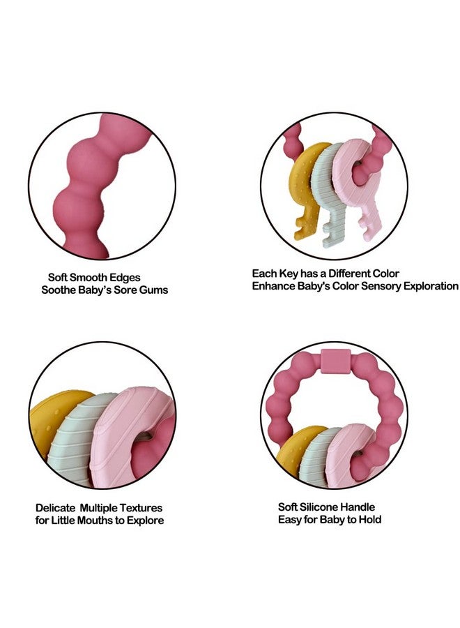 Intatikoo Baby Teething Keys Toys 3 to 12 Months,Infants Toddler Sensory Chew Toys,Teether Toys for Baby Girl-Soft & Raised Texture to Soothe Gums,BPA Free (Pink) - Image 4