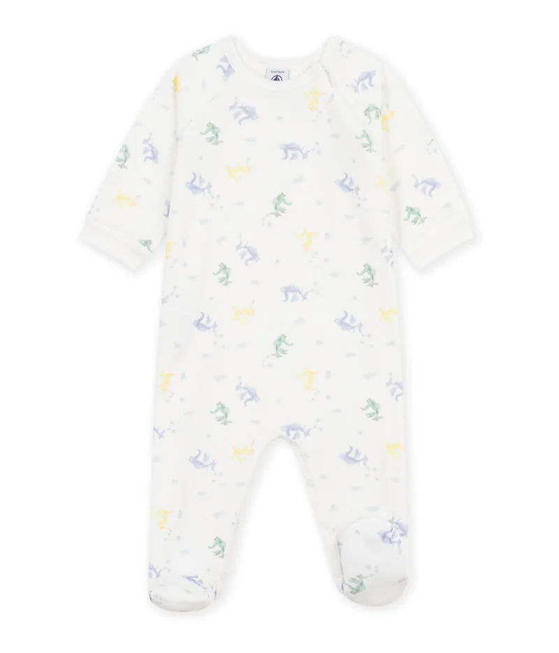 Petit Bateau Babies' Velour Pyjama Suit Printed With Dragons
