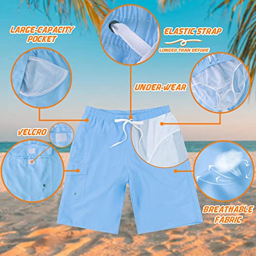 Srnede Mens Swimming Trunks Swim Trunks Quick Dry 11 Inch Swim Shorts with Mesh Lining Funny Swimwear Bathing Suits Light Blue - Image 3