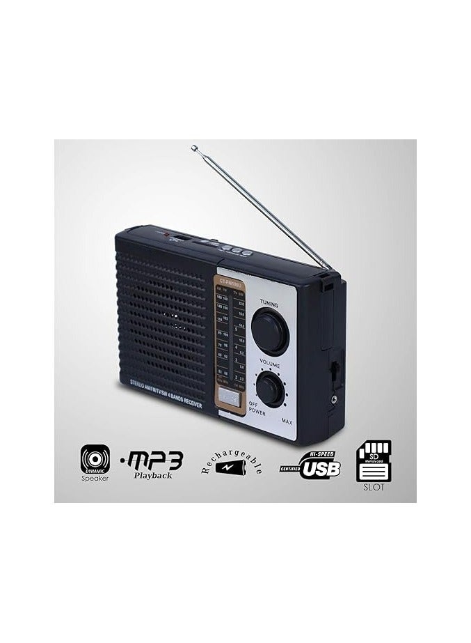 راديو محمول FM AM SW ريترو مطبخ ستيريو مزود طاقة متعدد صوت وظيفي قوي راديو بلوتوث يدعم بطاقة TF تشغيل مكبر صوت قرص USB للأماكن الخارجية والداخلية - Image 3