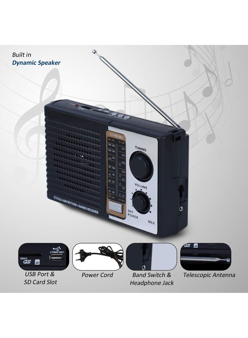 راديو محمول FM AM SW ريترو مطبخ ستيريو مزود طاقة متعدد صوت وظيفي قوي راديو بلوتوث يدعم بطاقة TF تشغيل مكبر صوت قرص USB للأماكن الخارجية والداخلية - Image 5