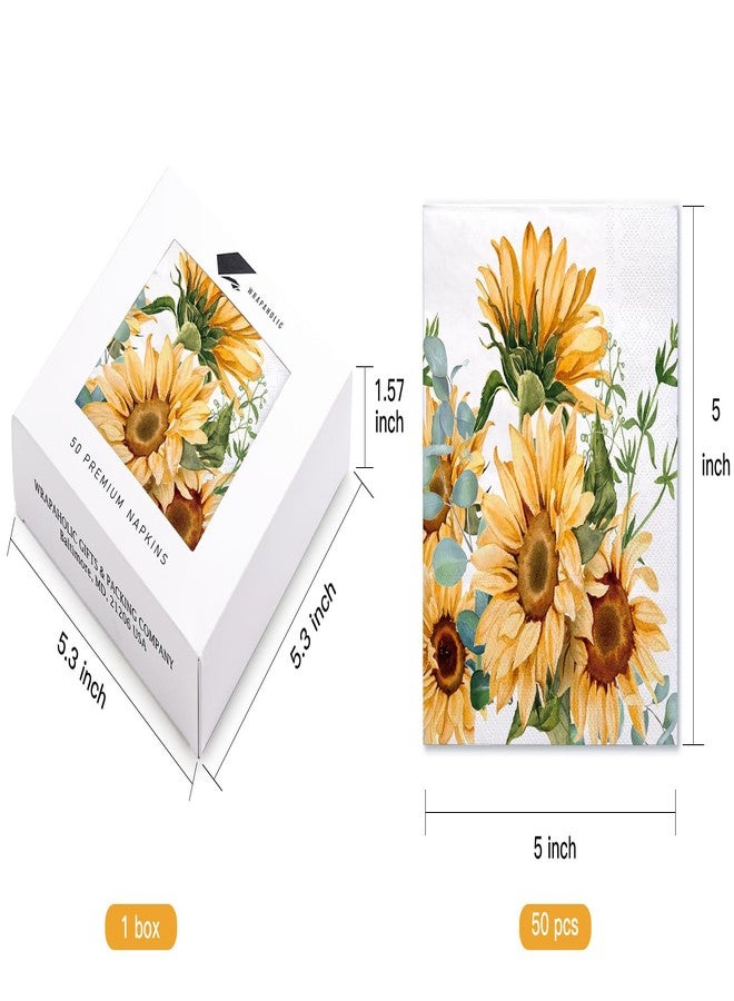 WRAPAHOLIC 50Pcs Sunflower Cocktail Napkins - 3-Ply Disposable Sunflower Paper Napkins for Wedding Bridal Shower Baby Shower Tea Party Birthday - 5 x 5 In - Image 3