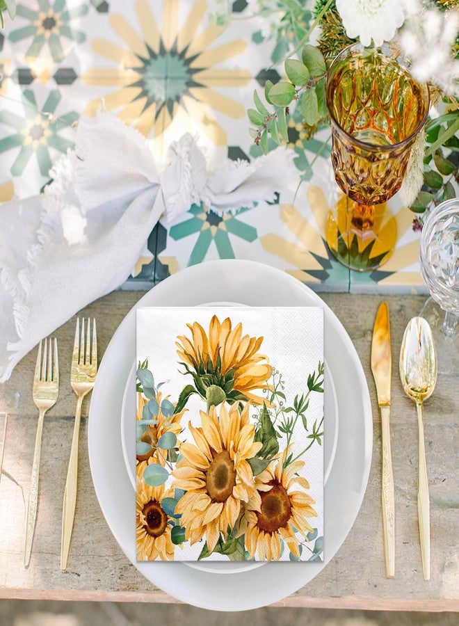 WRAPAHOLIC 50Pcs Sunflower Cocktail Napkins - 3-Ply Disposable Sunflower Paper Napkins for Wedding Bridal Shower Baby Shower Tea Party Birthday - 5 x 5 In - Image 4