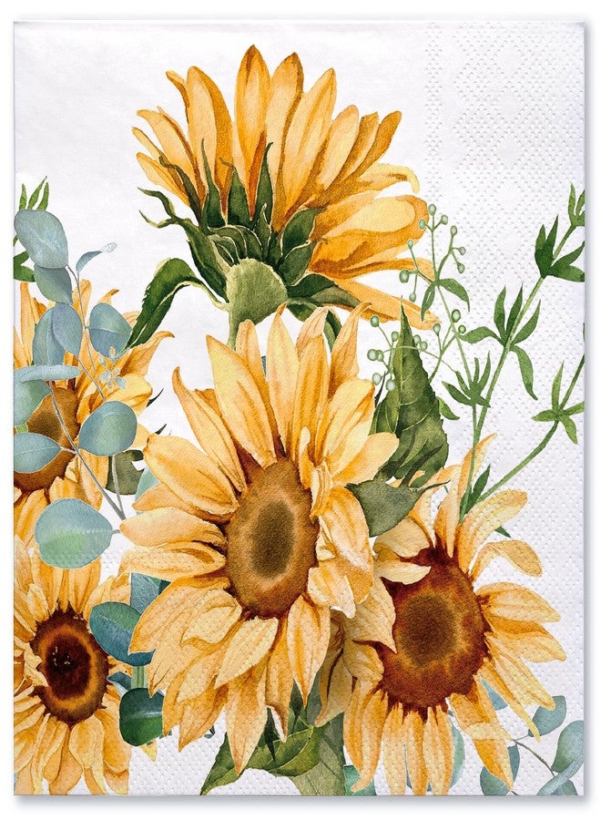 WRAPAHOLIC 50Pcs Sunflower Cocktail Napkins - 3-Ply Disposable Sunflower Paper Napkins for Wedding Bridal Shower Baby Shower Tea Party Birthday - 5 x 5 In - Image 1
