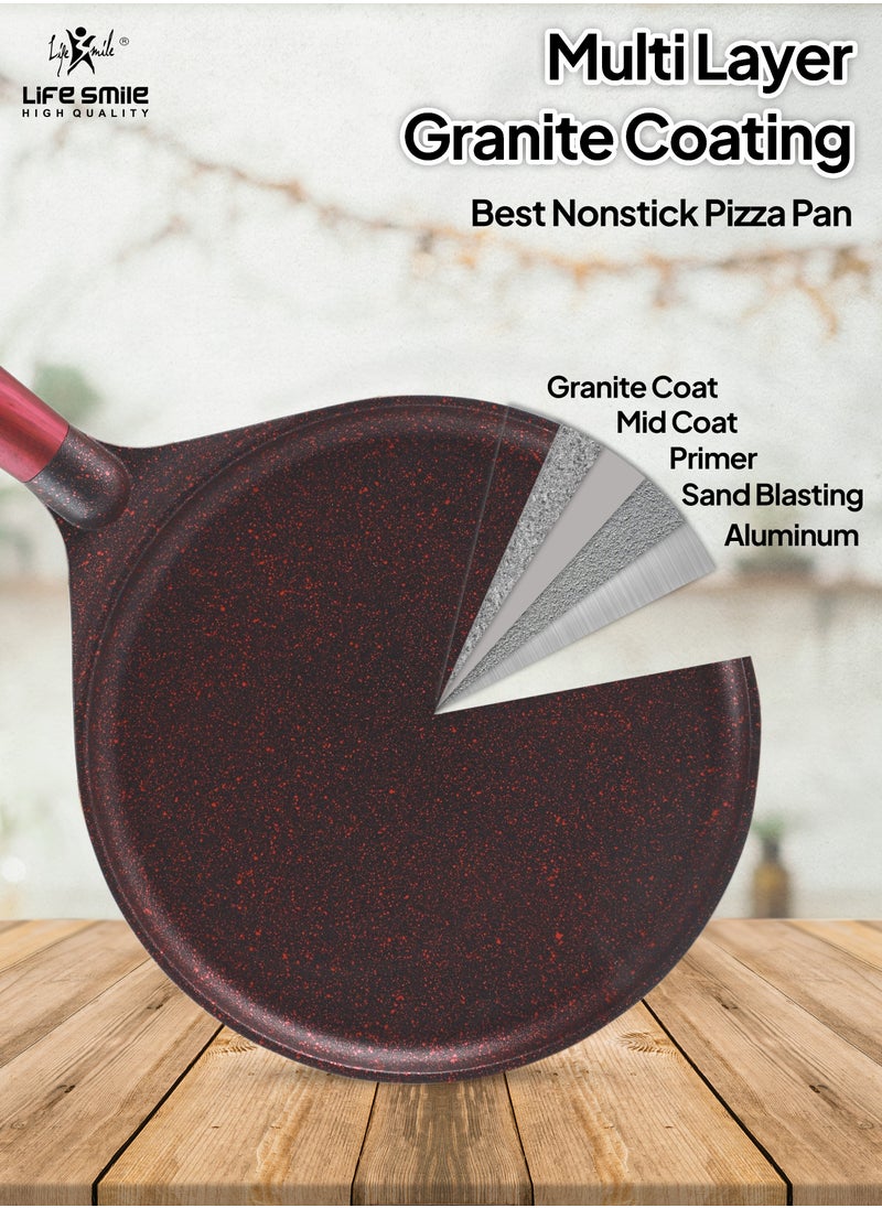 Life Smile 24cm   LIFE SMILE Crepe Pan, Non Stick Multi Layer Granite Coating, 100% PFOA FREE Tawa Pan, Induction Bottom Skillet Frying Pan for Pizza, Omelette, Tortillas  - Image 3