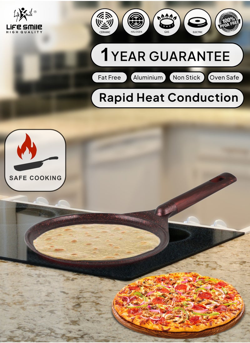 Life Smile 24cm   LIFE SMILE Crepe Pan, Non Stick Multi Layer Granite Coating, 100% PFOA FREE Tawa Pan, Induction Bottom Skillet Frying Pan for Pizza, Omelette, Tortillas  - Image 5