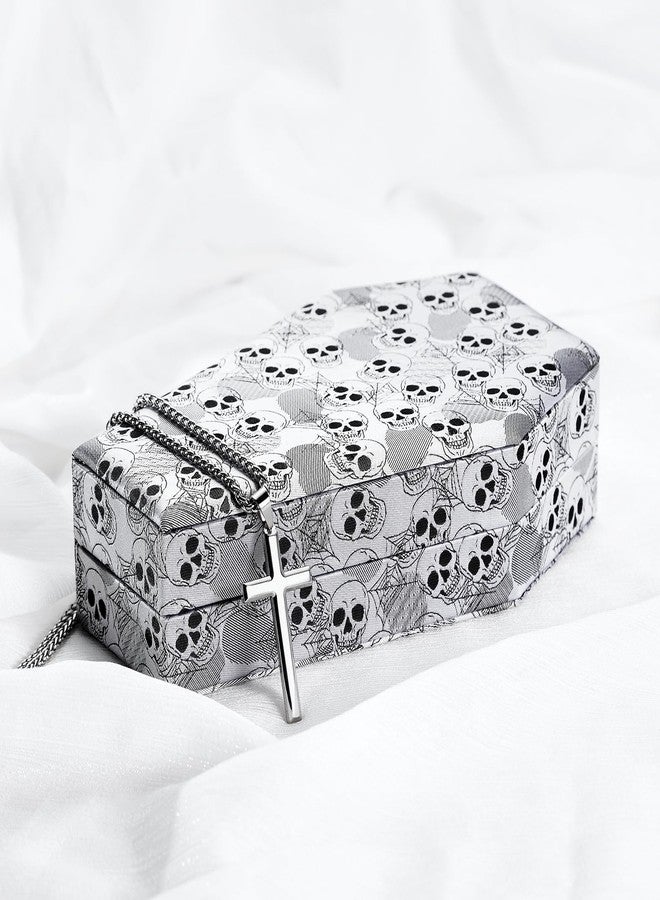 King Will Mens Ring Box Organization Coffin Shape Jewelry Boxes for Rings Premium Velvet Storage Case Unisex Two Tone Vintage Durable Lightweight Portable for Home Travel Luxury Gift, Skull Patterns - Image 5