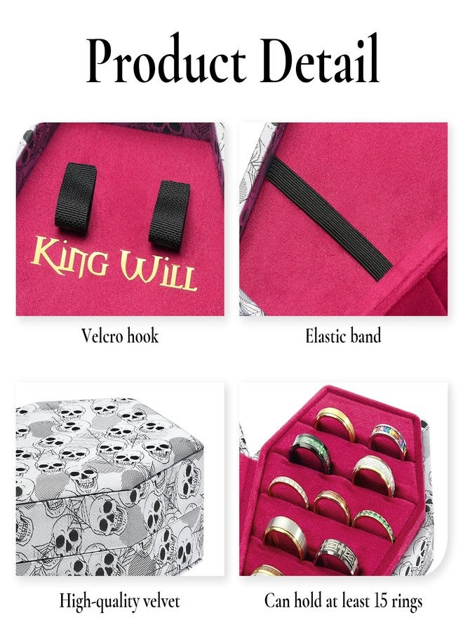 King Will Mens Ring Box Organization Coffin Shape Jewelry Boxes for Rings Premium Velvet Storage Case Unisex Two Tone Vintage Durable Lightweight Portable for Home Travel Luxury Gift, Skull Patterns - Image 4