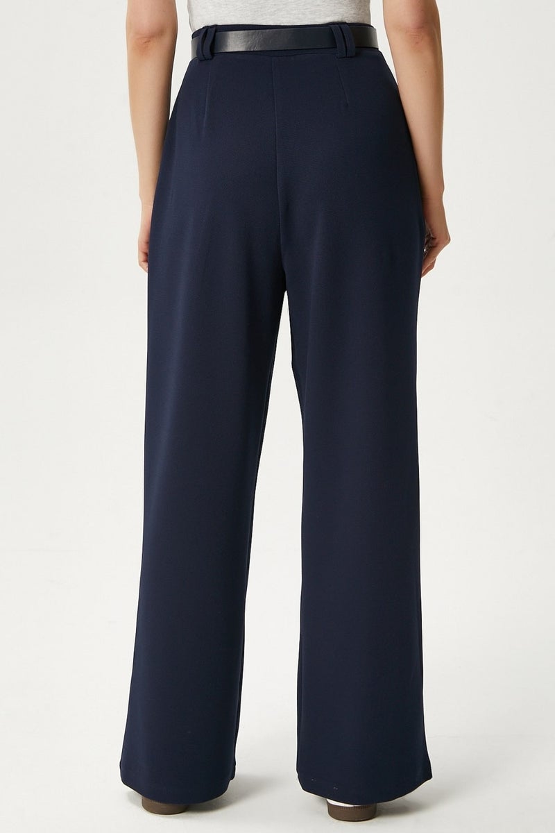 Ritnice Women's Rena Belted Lycra Navy Blue Palazzo Trousers  - Image 5