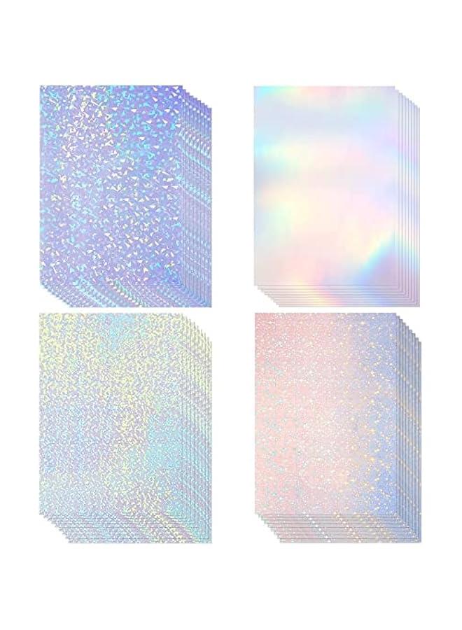 MOXO Holographic Sticker Paper, 36 Sheets A4 Vinyl Sticker Paper SelfAdhesive Waterproof Film with Gem Spot Rainbow Star Patterns, 11.7 x 8.3 Inch Gem, Dot, Colorful, Star - Image 1