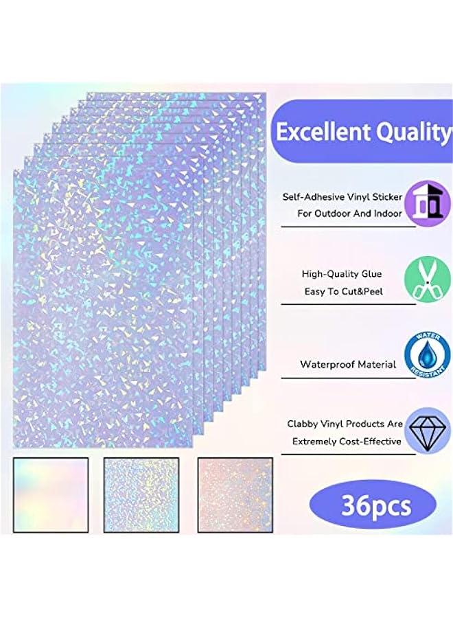 MOXO Holographic Sticker Paper, 36 Sheets A4 Vinyl Sticker Paper SelfAdhesive Waterproof Film with Gem Spot Rainbow Star Patterns, 11.7 x 8.3 Inch Gem, Dot, Colorful, Star - Image 2